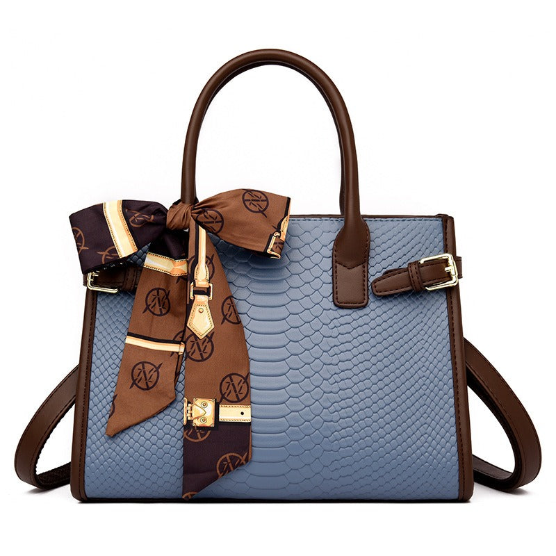 Commuting style women's bag genuine leather embossed snakeskin pattern contrasting color briefcase for women - Korvel
