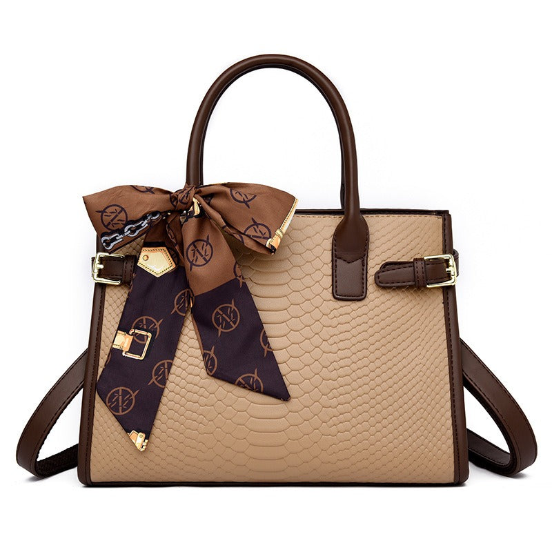 Commuting style women's bag genuine leather embossed snakeskin pattern contrasting color briefcase for women - Korvel