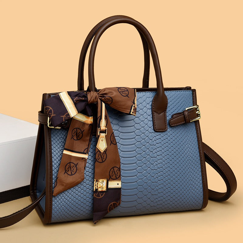 Commuting style women's bag genuine leather embossed snakeskin pattern contrasting color briefcase for women - Korvel