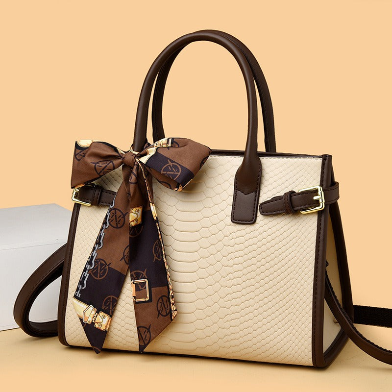 Commuting style women's bag genuine leather embossed snakeskin pattern contrasting color briefcase for women - Korvel