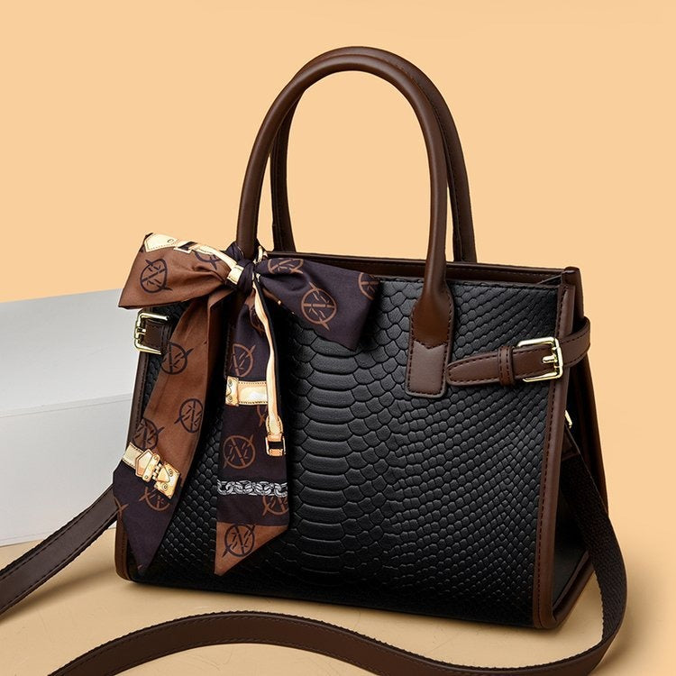 Commuting style women's bag genuine leather embossed snakeskin pattern contrasting color briefcase for women - Korvel