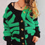 Contrast Button Up Long Sleeve Cardigan - Korvel