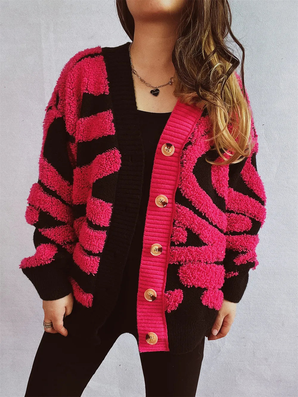 Contrast Button Up Long Sleeve Cardigan - Korvel
