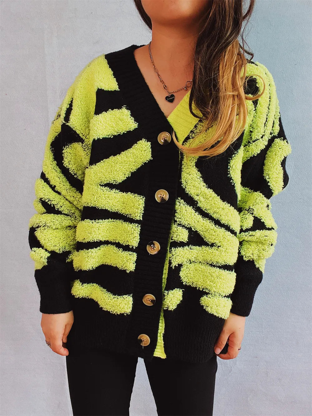 Contrast Button Up Long Sleeve Cardigan - Korvel