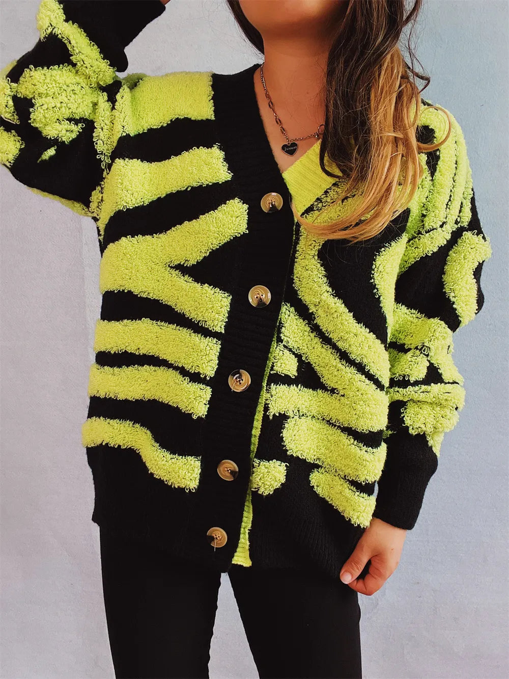 Contrast Button Up Long Sleeve Cardigan - Korvel