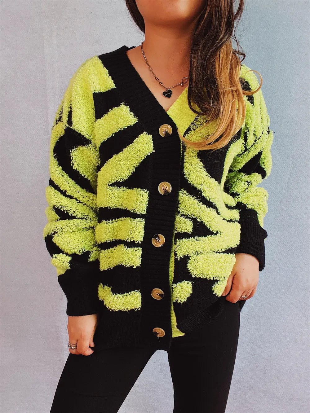 Contrast Button Up Long Sleeve Cardigan - Korvel