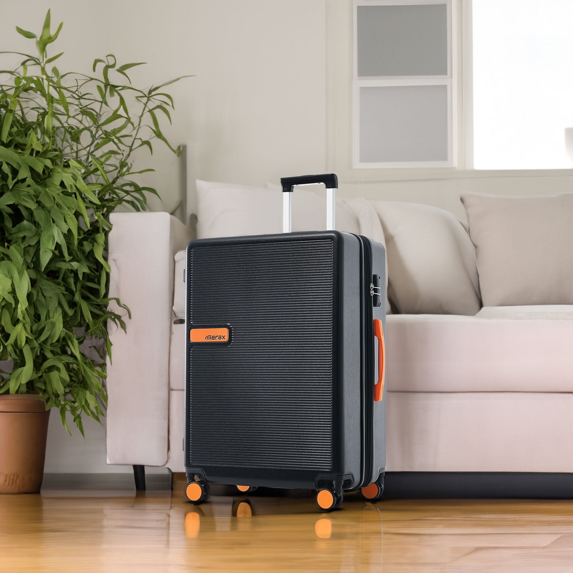 Contrast Color Hardshell Luggage 24inch Expandable Spinner Suitcase with TSA Lock Lightweight Black + ABS - Korvel