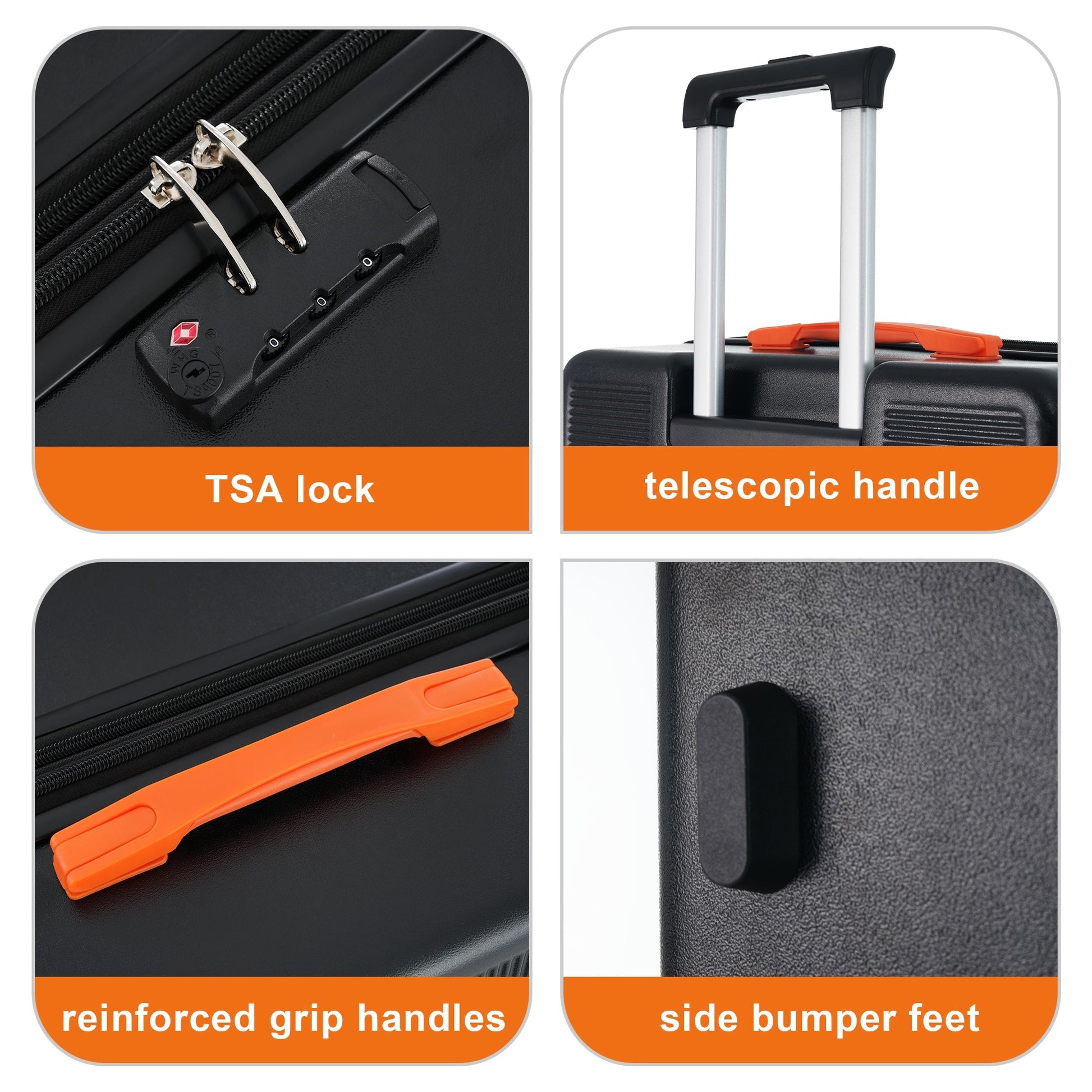 Contrast Color Hardshell Luggage 24inch Expandable Spinner Suitcase with TSA Lock Lightweight Black + ABS - Korvel