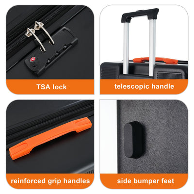 Contrast Color Hardshell Luggage 24inch Expandable Spinner Suitcase with TSA Lock Lightweight Black + ABS - Korvel
