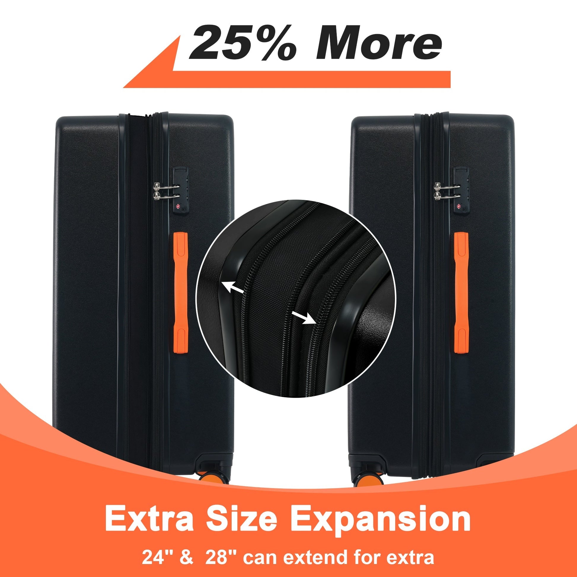 Contrast Color Hardshell Luggage 24inch Expandable Spinner Suitcase with TSA Lock Lightweight Black + ABS - Korvel