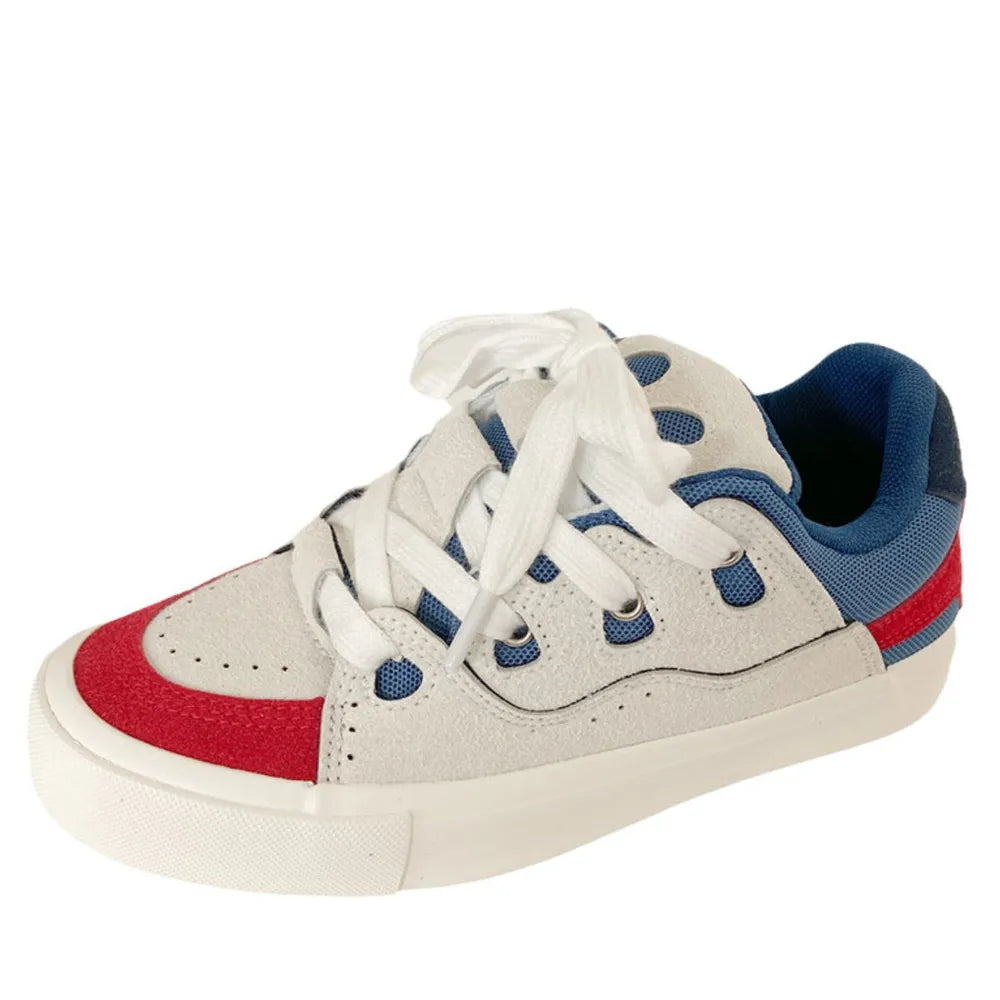 Contrast Lace Up Round Toe Flats Sneakers - Korvel