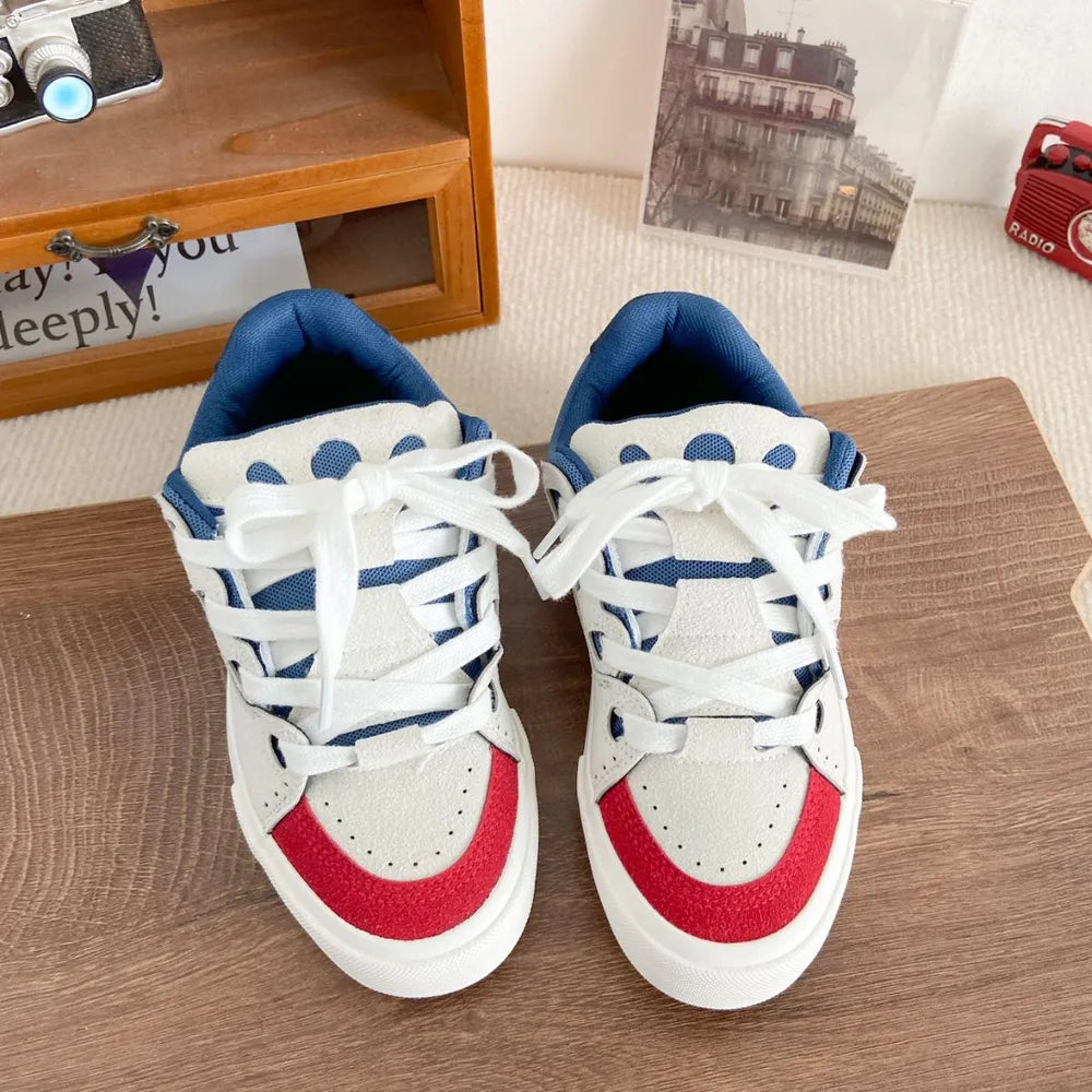 Contrast Lace Up Round Toe Flats Sneakers - Korvel