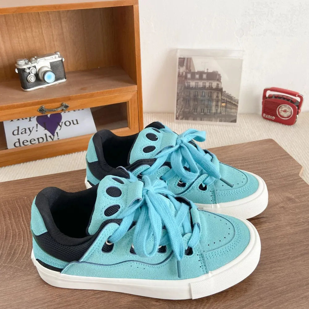 Contrast Lace Up Round Toe Flats Sneakers - Korvel