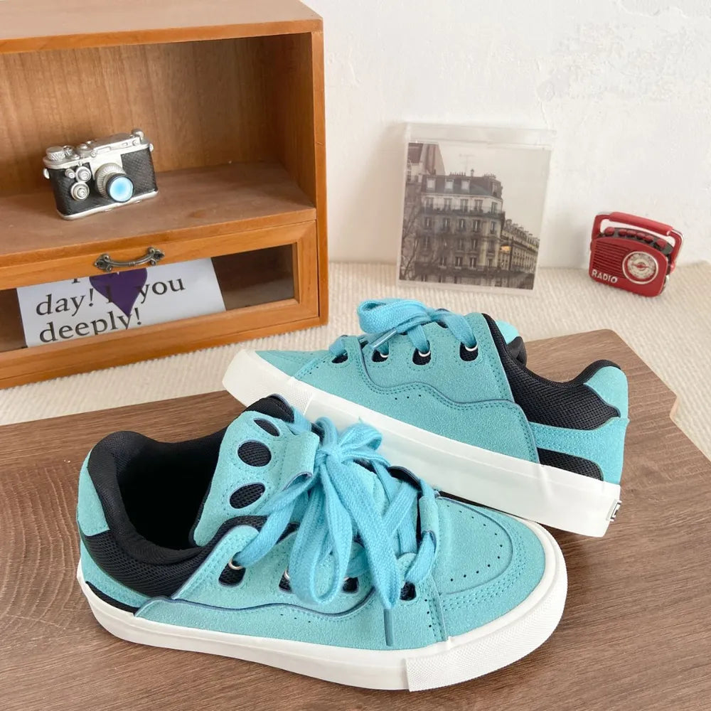 Contrast Lace Up Round Toe Flats Sneakers - Korvel