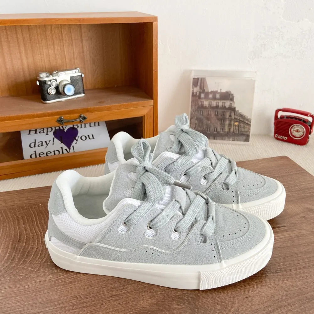 Contrast Lace Up Round Toe Flats Sneakers - Korvel