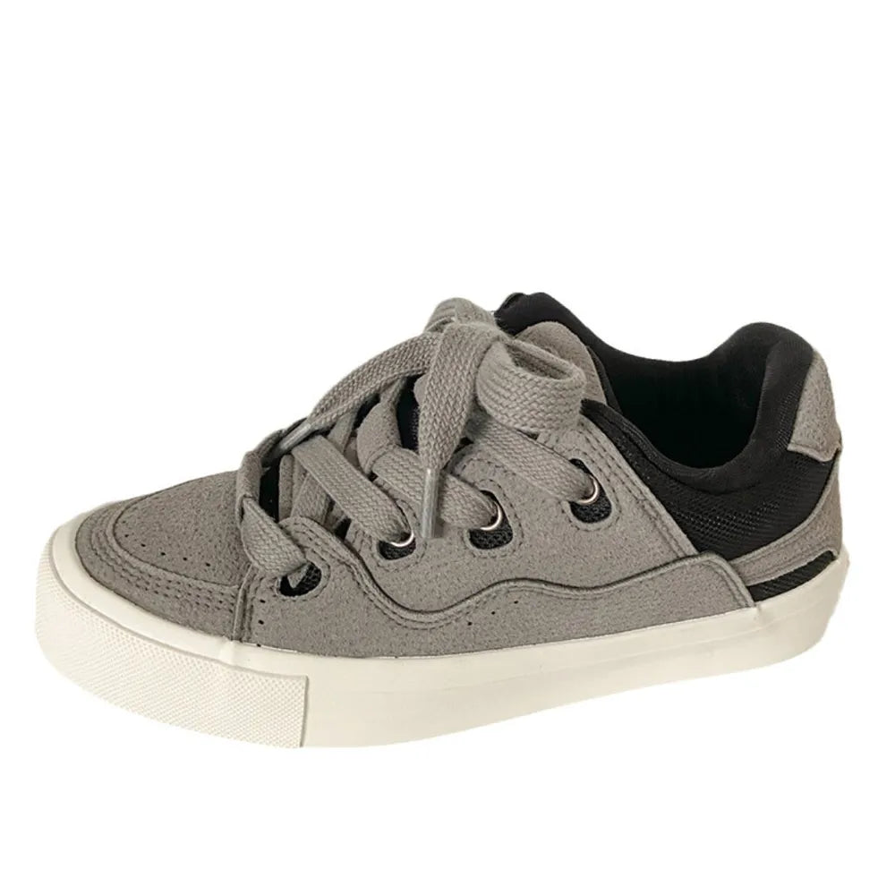 Contrast Lace Up Round Toe Flats Sneakers - Korvel