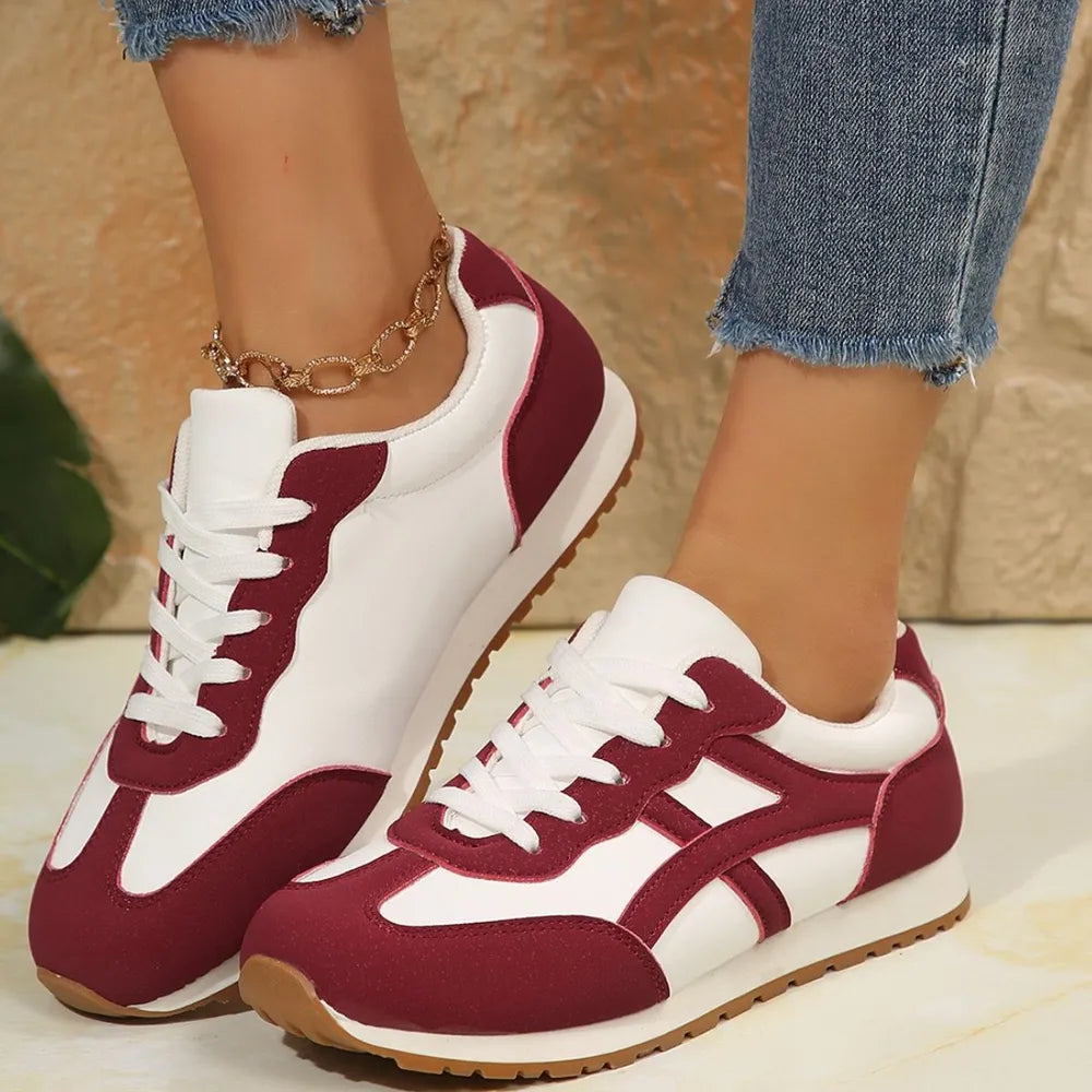 Contrast Lace Up Round Toe Sneakers - Korvel
