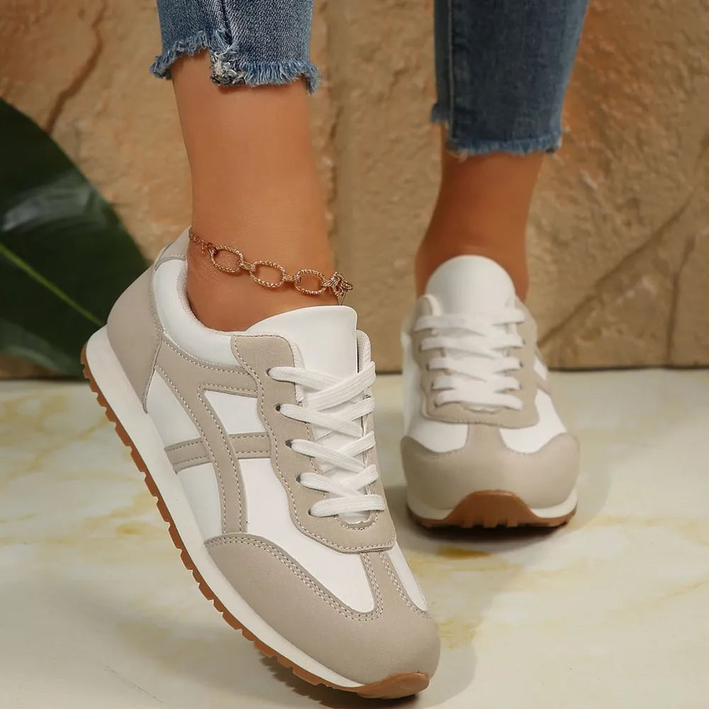 Contrast Lace Up Round Toe Sneakers - Korvel