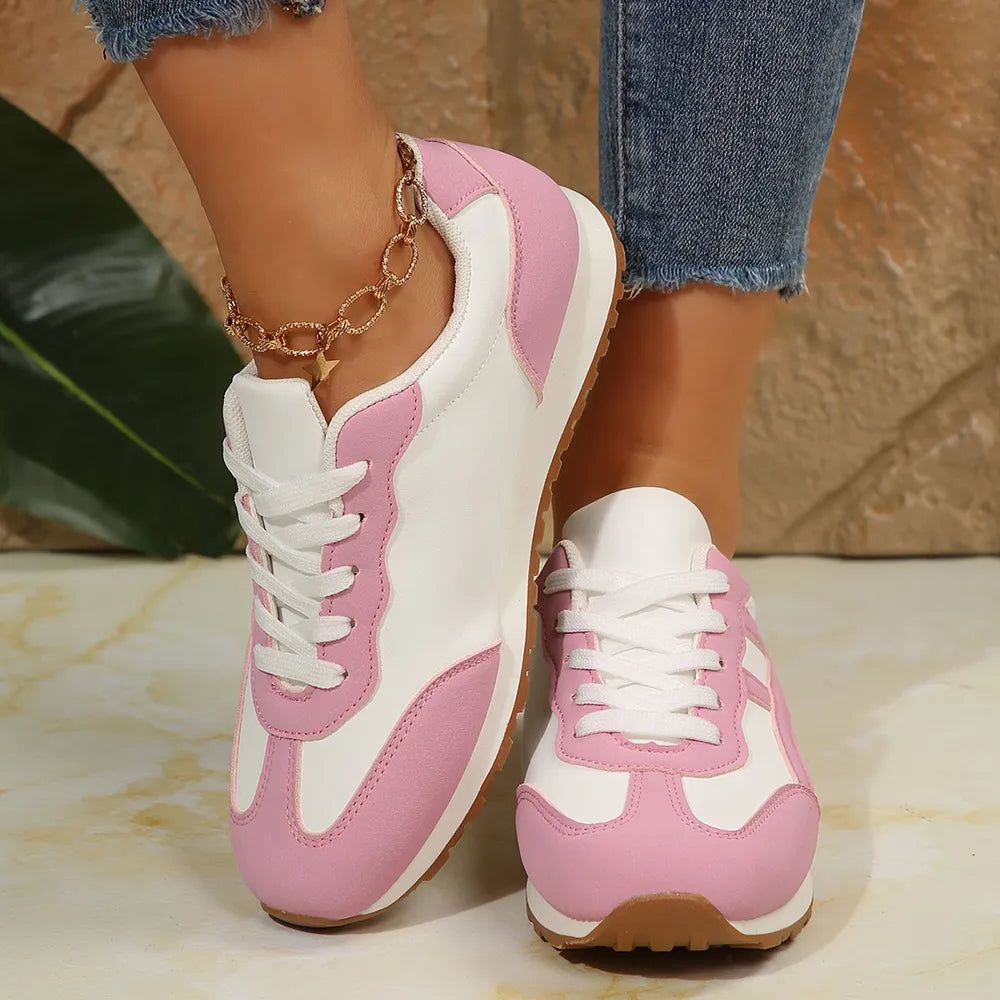 Contrast Lace Up Round Toe Sneakers - Korvel