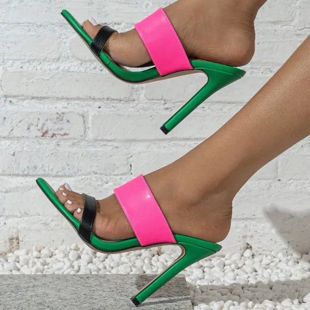 Elegant Contrast Open Toe Stiletto Sandals