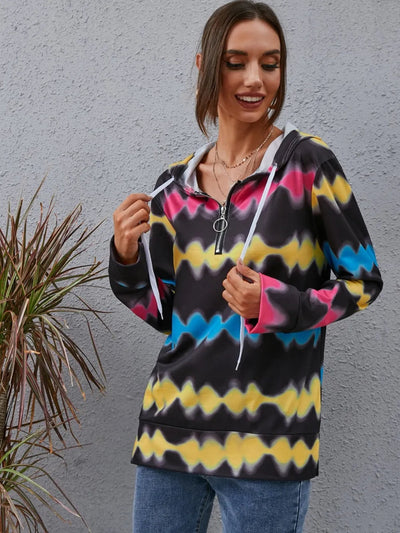 Sudadera con cuello de cremallera y hombros caídos en contraste