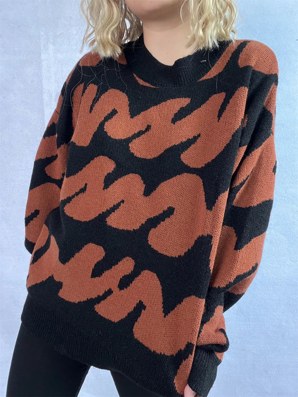 Contrast Round Neck Long Sleeve Sweater - Korvel