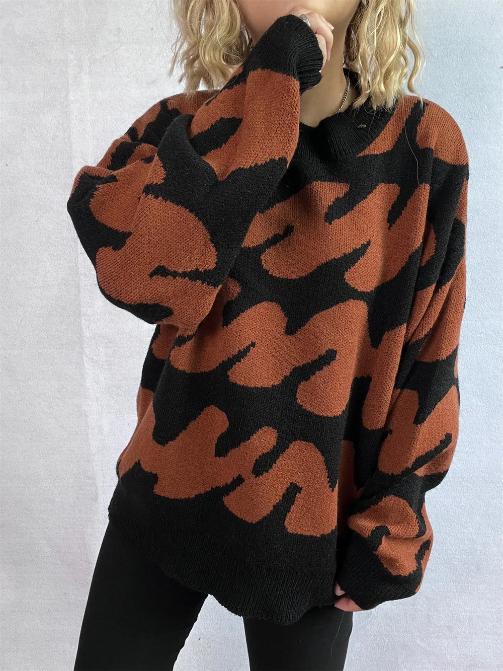 Contrast Round Neck Long Sleeve Sweater - Korvel
