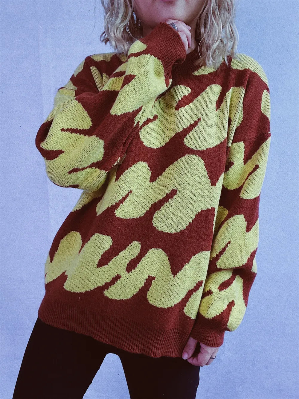 Contrast Round Neck Long Sleeve Sweater - Korvel