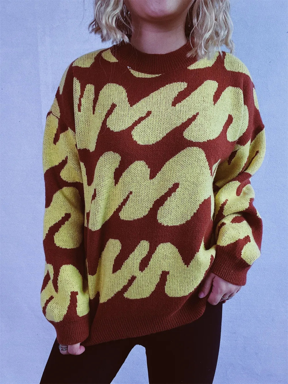Contrast Round Neck Long Sleeve Sweater - Korvel