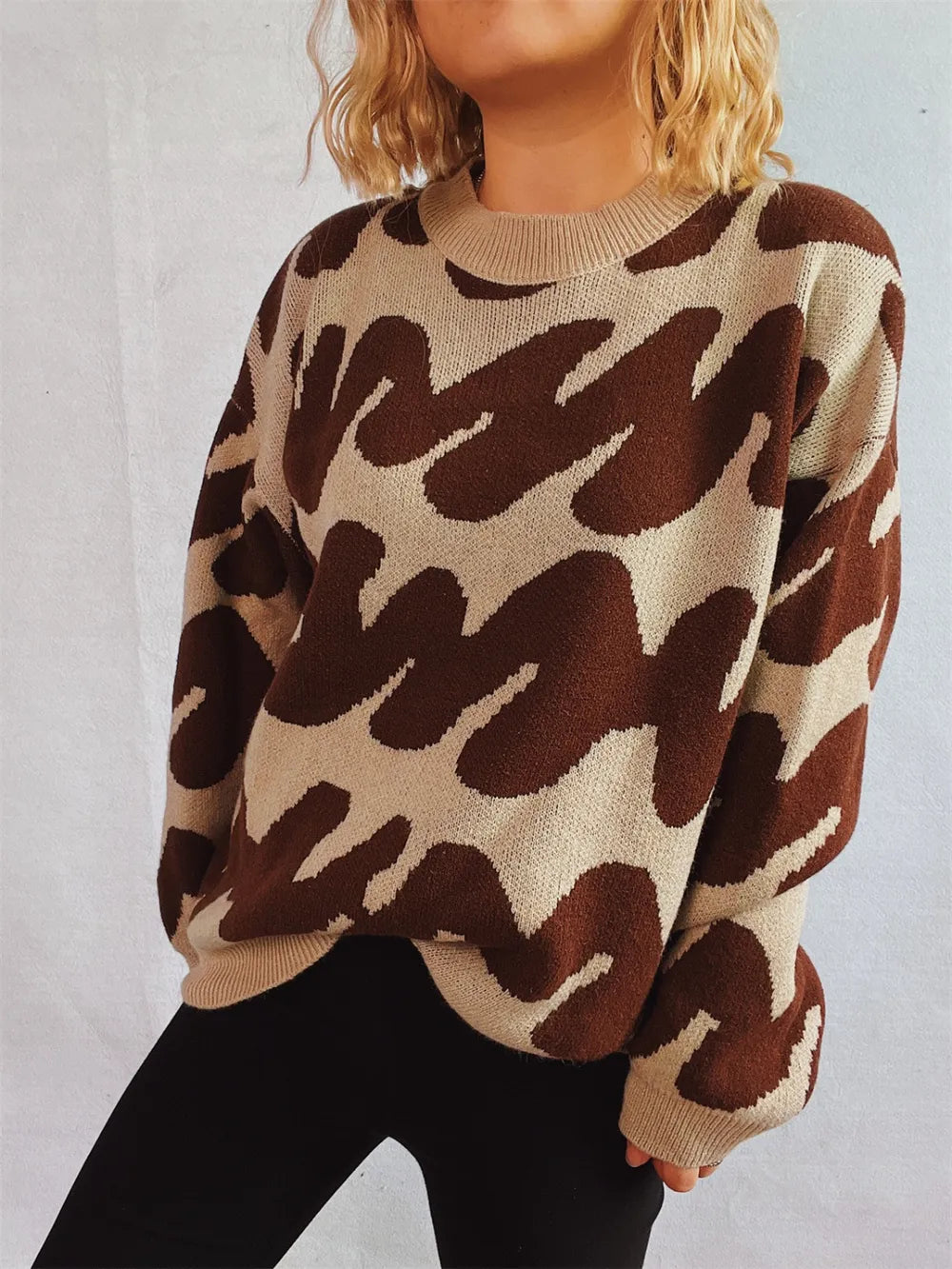 Contrast Round Neck Long Sleeve Sweater - Korvel