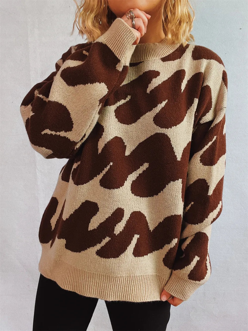 Contrast Round Neck Long Sleeve Sweater - Korvel