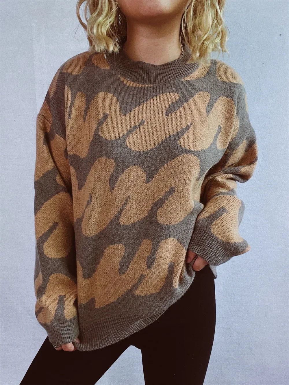 Contrast Round Neck Long Sleeve Sweater - Korvel
