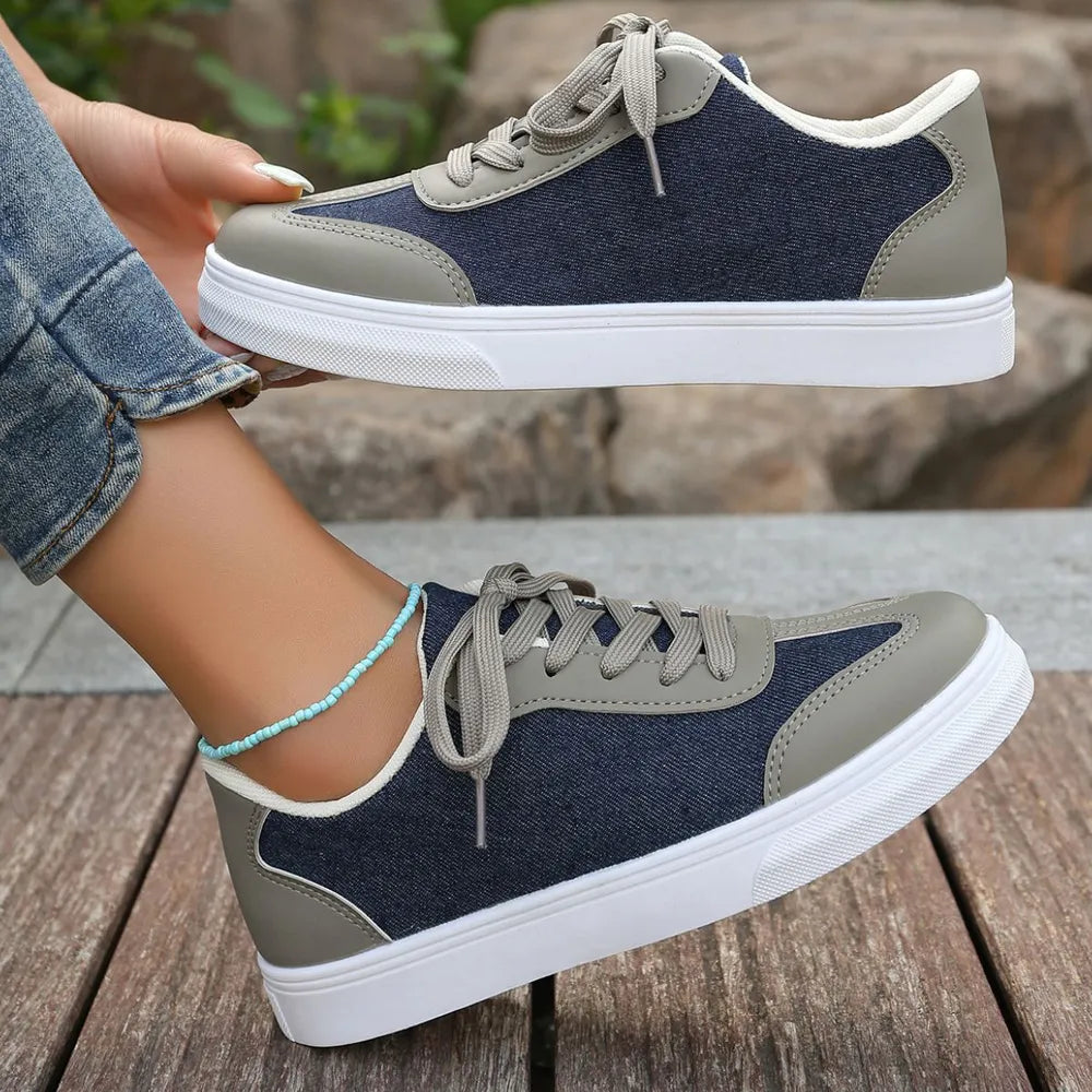 Contrast Round Toe Lace Up Sneakers - Korvel
