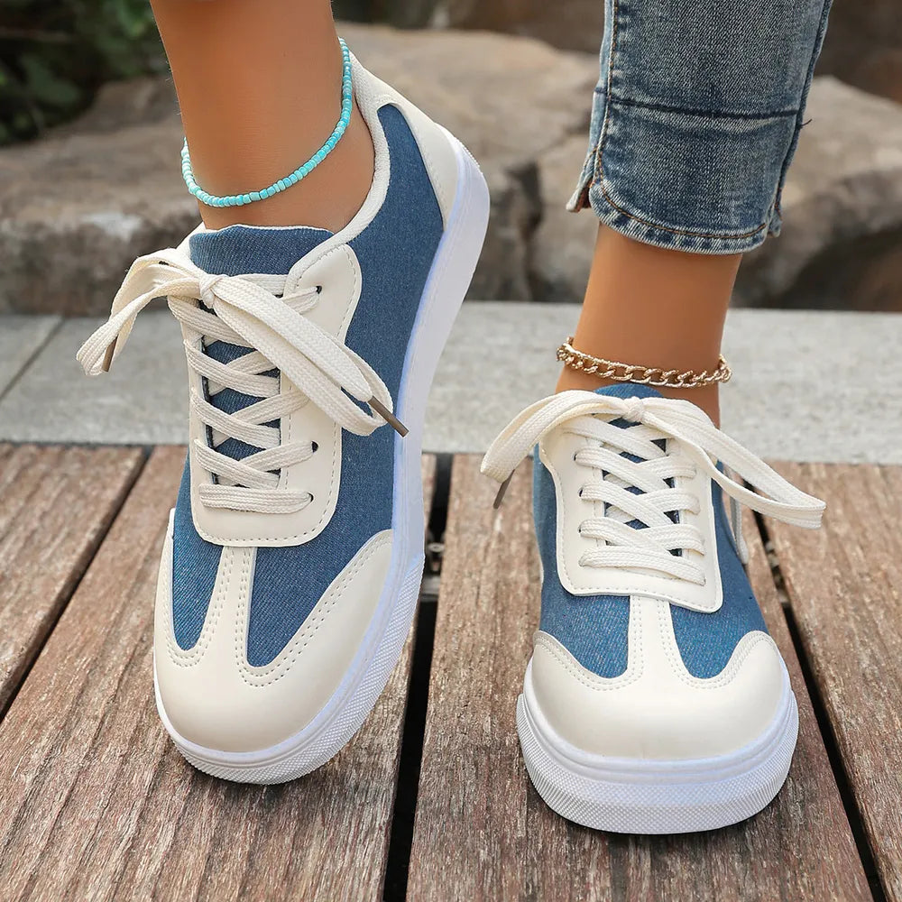 Contrast Round Toe Lace Up Sneakers - Korvel