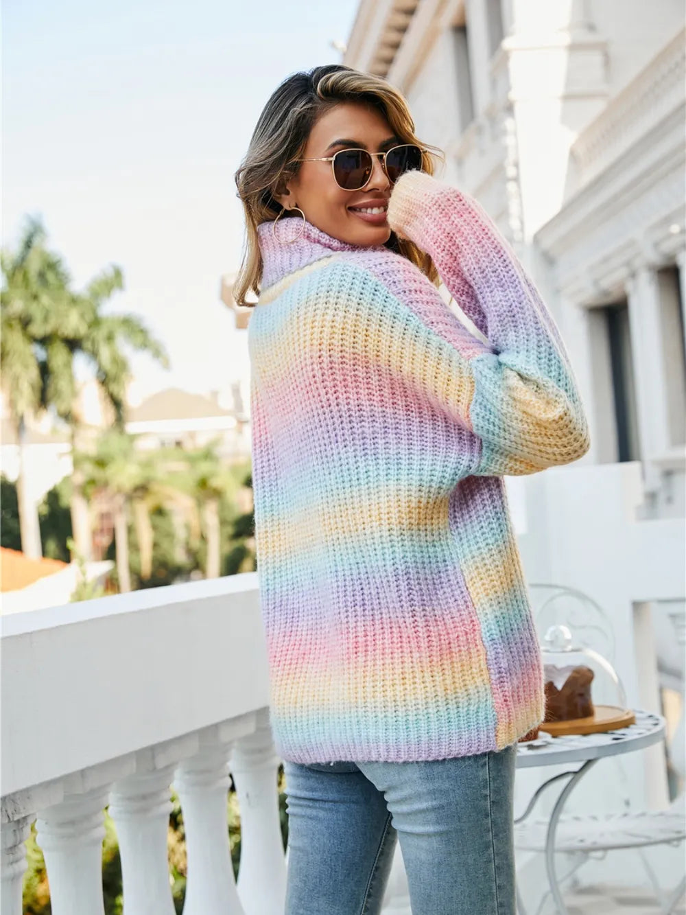 Contrast Turtleneck Dropped Shoulder Sweater - Korvel