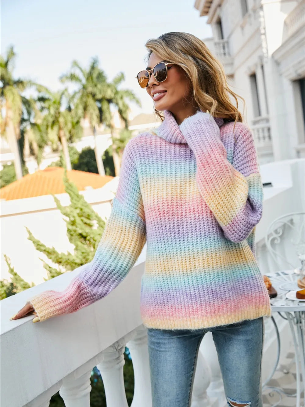 Contrast Turtleneck Dropped Shoulder Sweater - Korvel
