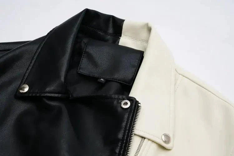 Chaqueta de Cuero Vegano Contrastante
