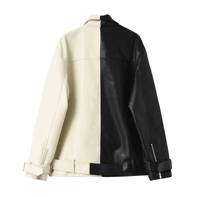 Chaqueta de Cuero Vegano Contrastante