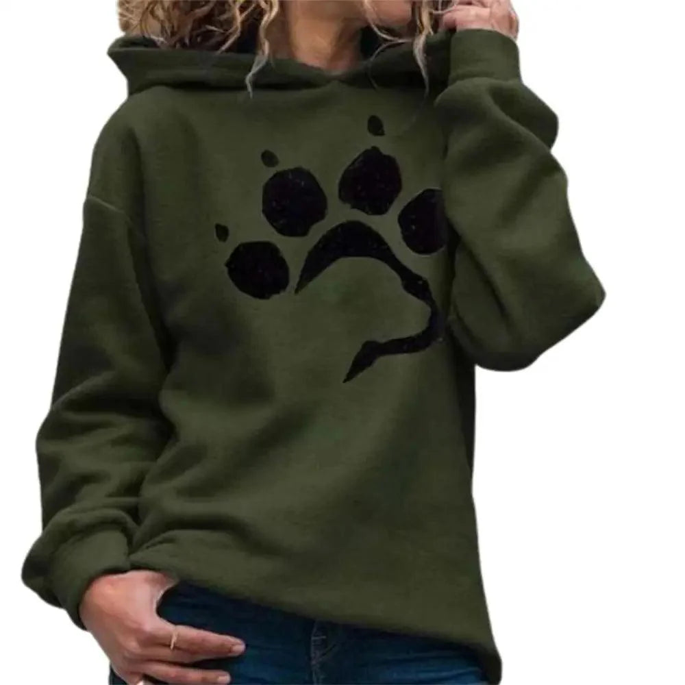 Sudadera Corta Casual para Mujeres con Huella de Perro