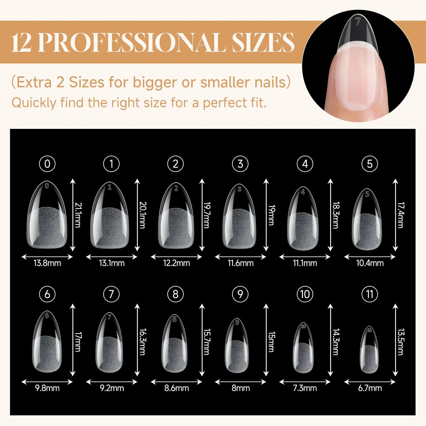 Short Almond Gel Nail Tips - 504pcs Half Matte Press-On Nails