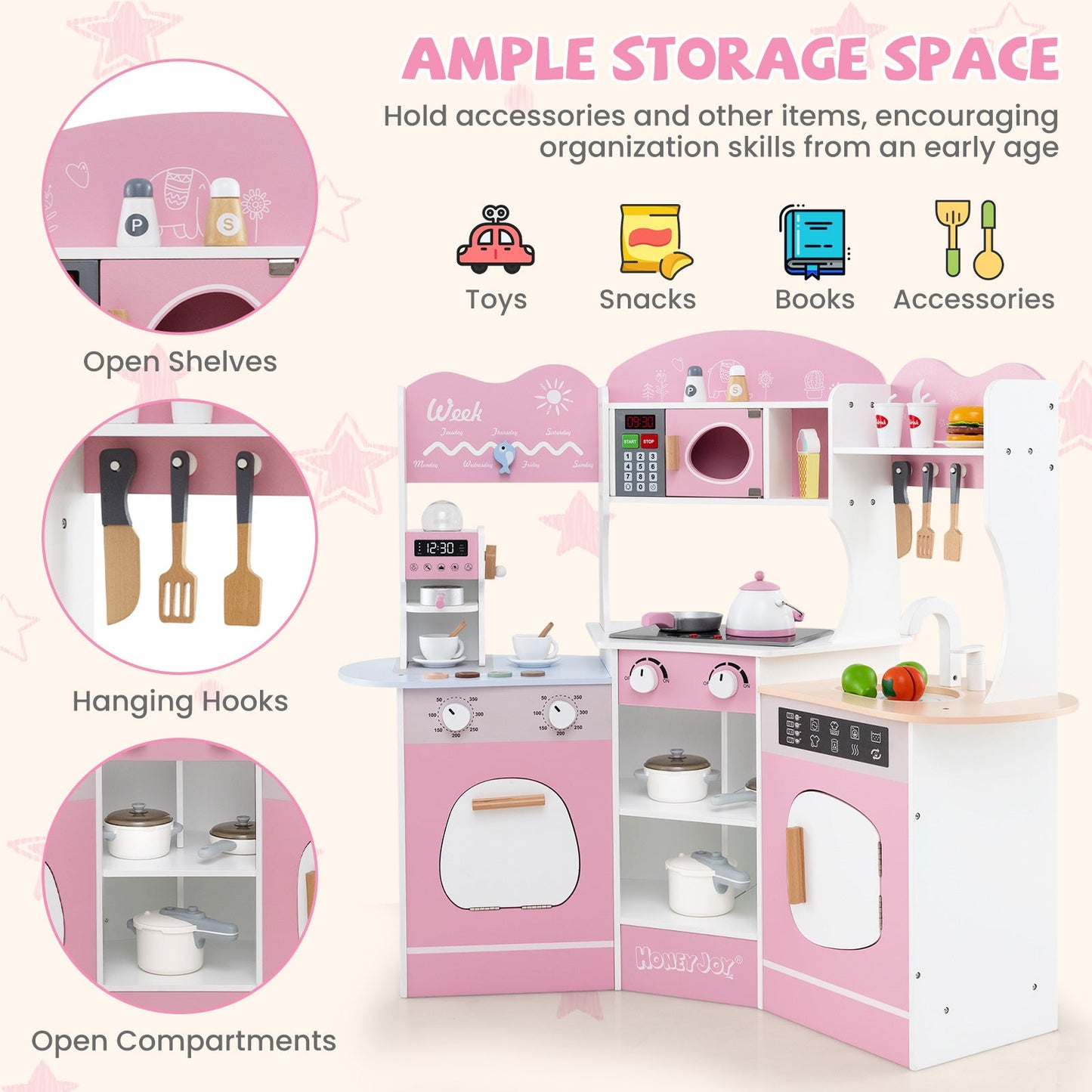 Cuisine en bois d'angle avec machine à café - Rose