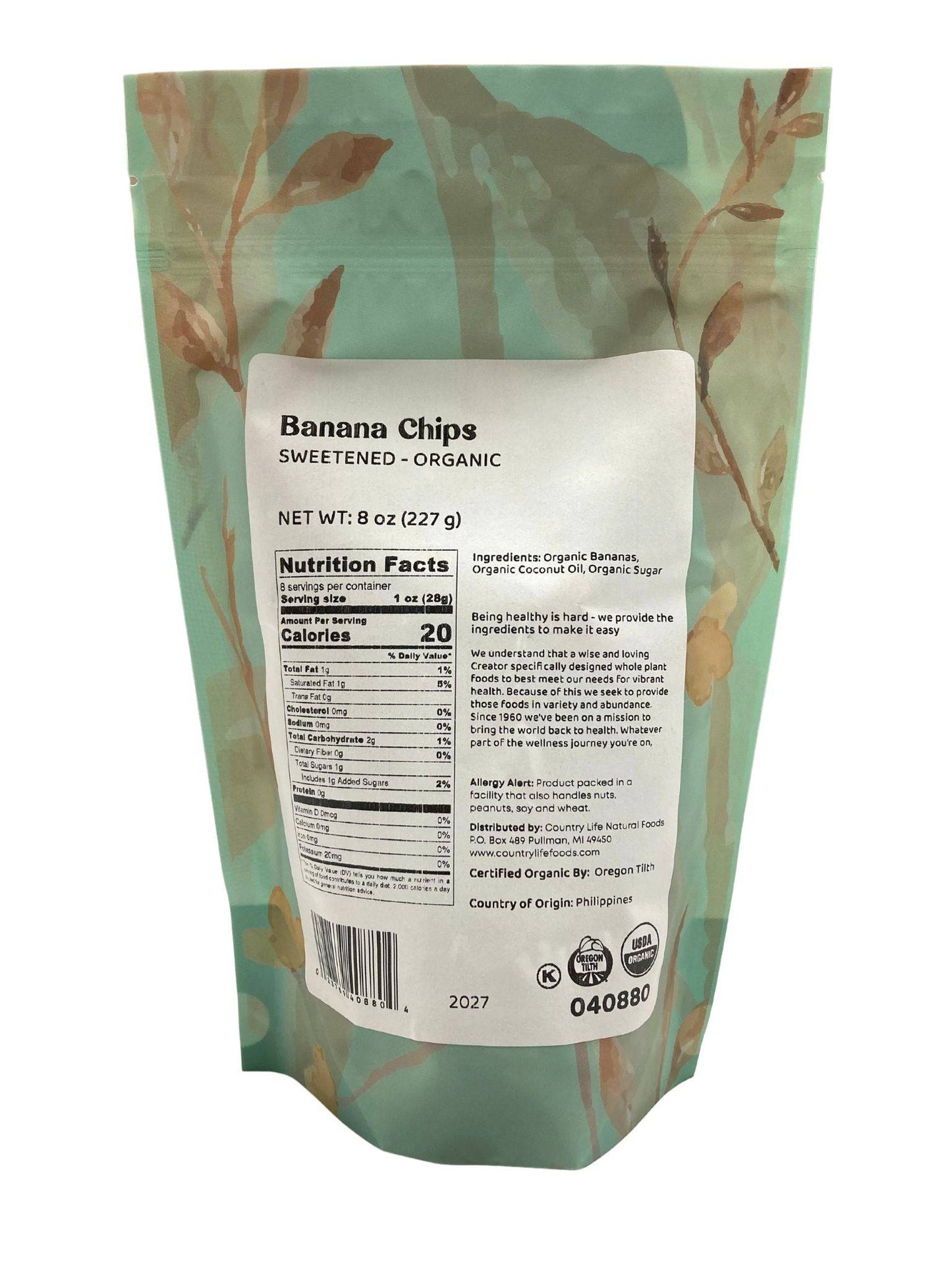 Chips de Plátano Orgánicos Endulzados