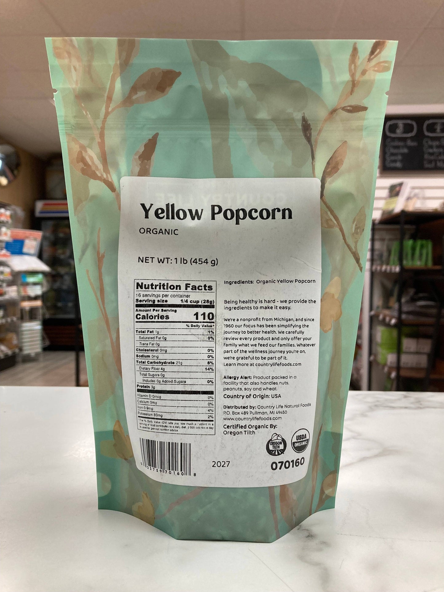 Granos de Palomitas de Maíz Amarillo Orgánico