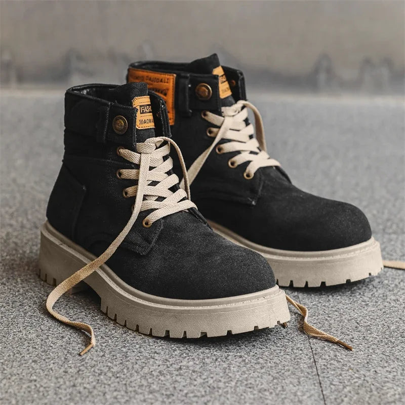 Men's Retro High Top Cowboy Boots with Thick Sole