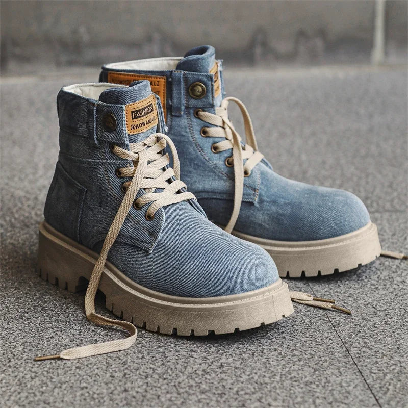 Men's Retro High Top Cowboy Boots with Thick Sole