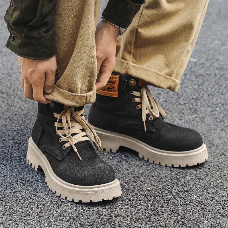 Men's Retro High Top Cowboy Boots with Thick Sole