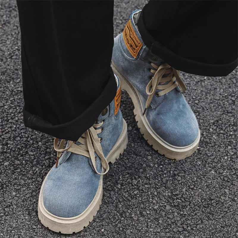 Men's Retro High Top Cowboy Boots with Thick Sole