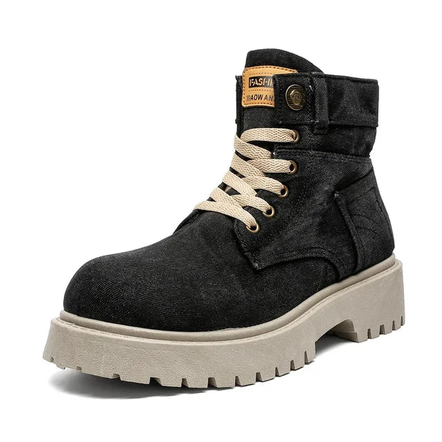 Men's Retro High Top Cowboy Boots with Thick Sole