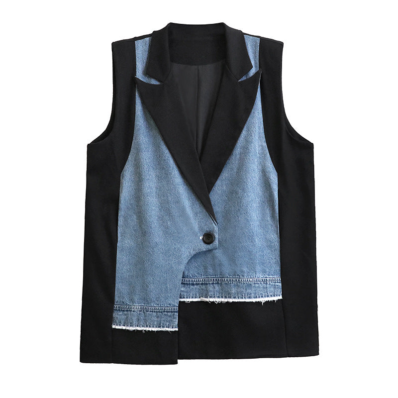 Cowboy patchwork suit vest women's irregular fashion vest jacket - Korvel