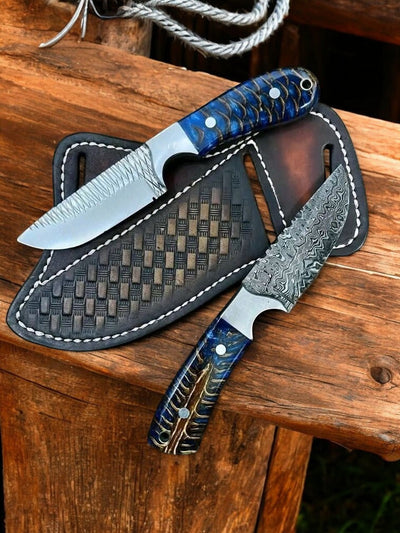 Premium Ranch Knife with Leather Sheath - 8" Damascus & Rasp Steel - Korvel